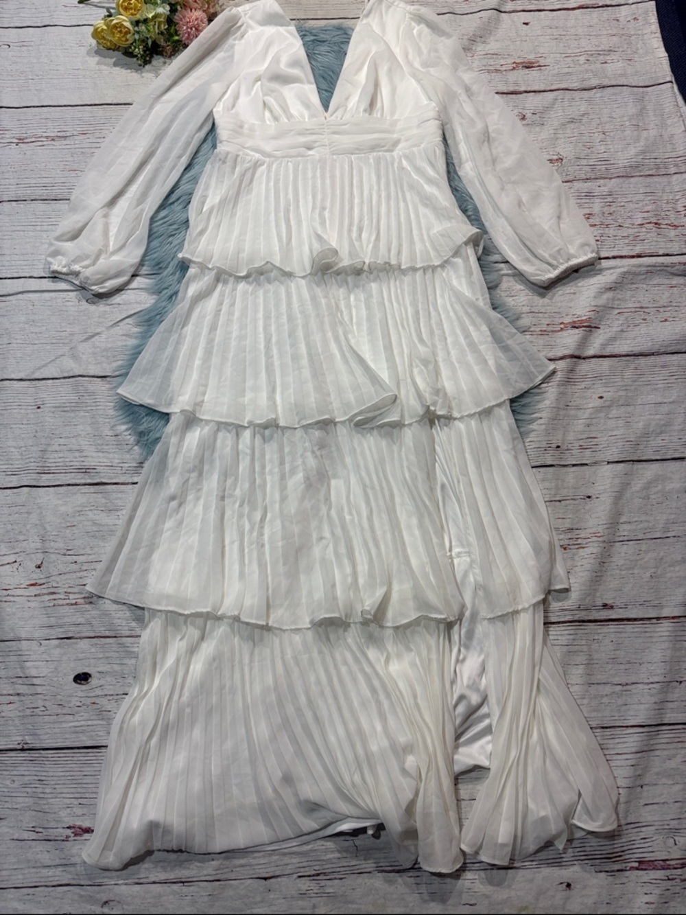 NWT Lulus Graceful Finesse White Pleated Long Sleeve Maxi Dress - Picture 8 of 9